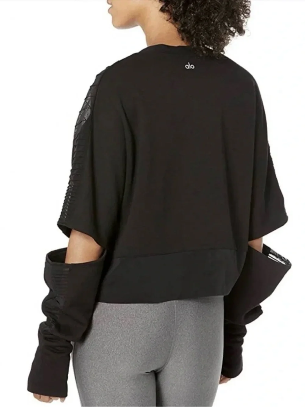 Alo Yoga Womens Trend Long Split Sleeve Top mesh Cropped Large